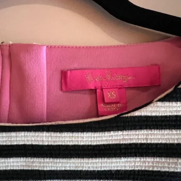 Lilly Pulitzer Alden Black and White Striped Bell Sleeve Dress Gold Button XS - Picture 5 of 6